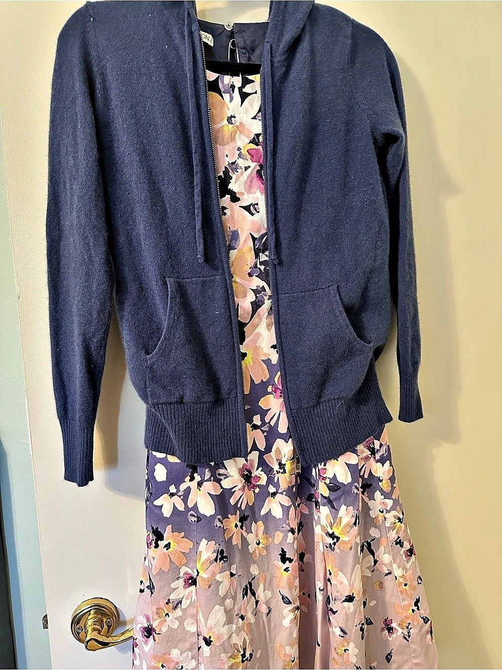 C by Bloomingdale's 100% Cashmere Zip Hoodie Cashmere Hooded Cardigan Blue Size